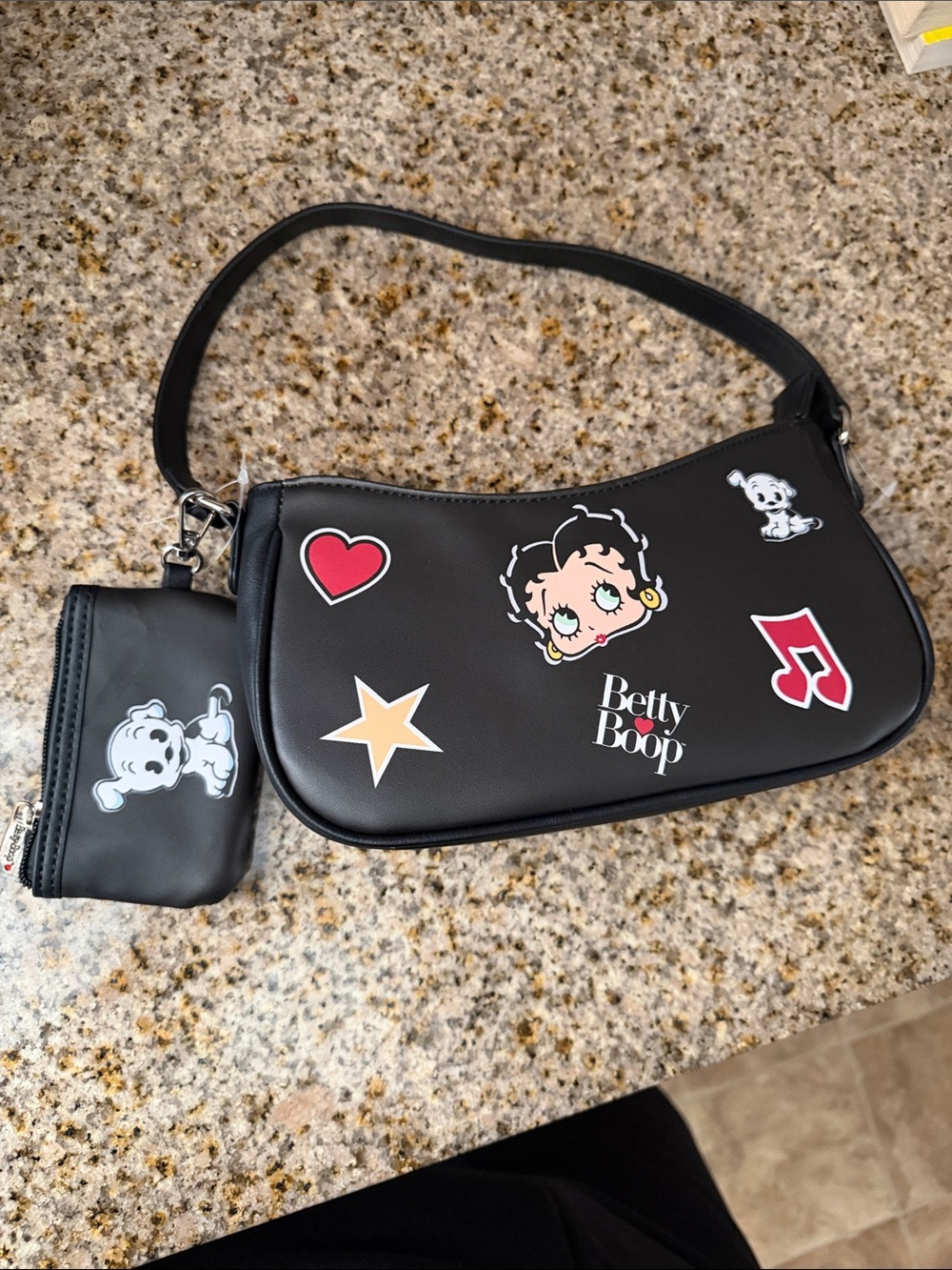 Betty Boop Black Shoulder Bag with Red, Pink and Gold Accents